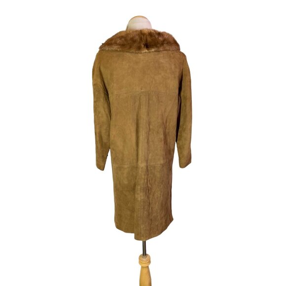 Vintage 60s Jacqueline's Feminine Apparel Memphis Nubuck Leather Coat Fur Collar - Picture 4 of 16